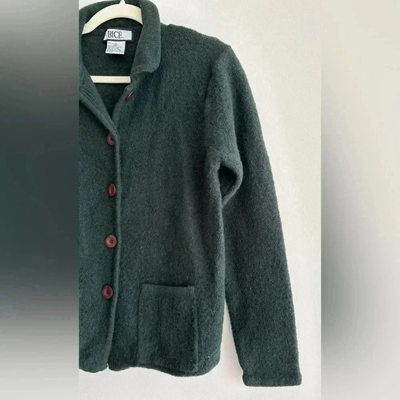 Bicé Forest Green 100% Wool Cardigan Sweater Jacket, Size Large - Picture 15 of 16